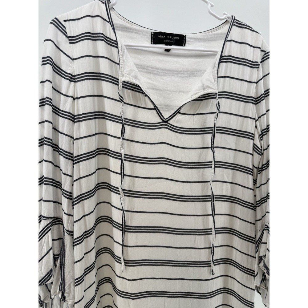 Max Studio London womens S striped tiered dress boho coastal flowy bell sleeve - Picture 4 of 10